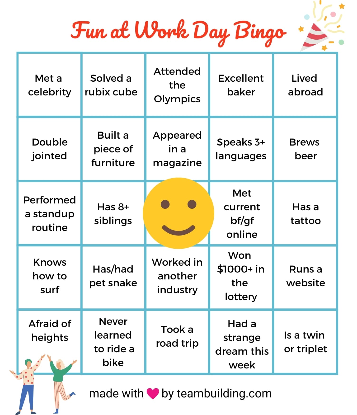 Fun at Work Day Bingo template
