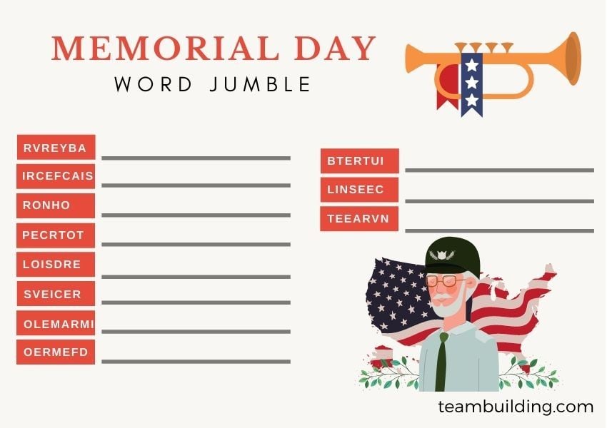 Memorial Day word jumble game template