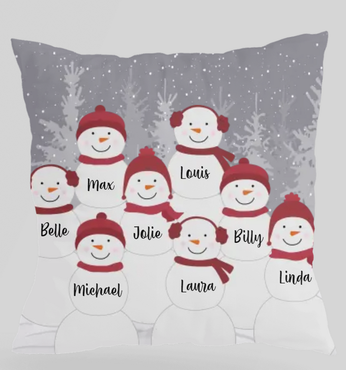 Snowman Family Personalized Lumbar Throw Pillow For Company Member